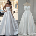 11507# Real Photos Simple Boho Strapless Pleat Satin A-line Wedding Dress for Women Sweep Train Bride Gown Vestido De Novia