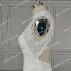 100% Real Photos Simple V-neck Sleeveless Lace Mermaid Wedding Dress Elegant Sweep Train Sleeveless Bridal Gown for Women
