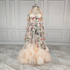 Real Photos Unique Off Shoulder Flower Appliques Lace Ruffles Tulle A-line Wedding Dress With Veil Bride Gown for Women 12970