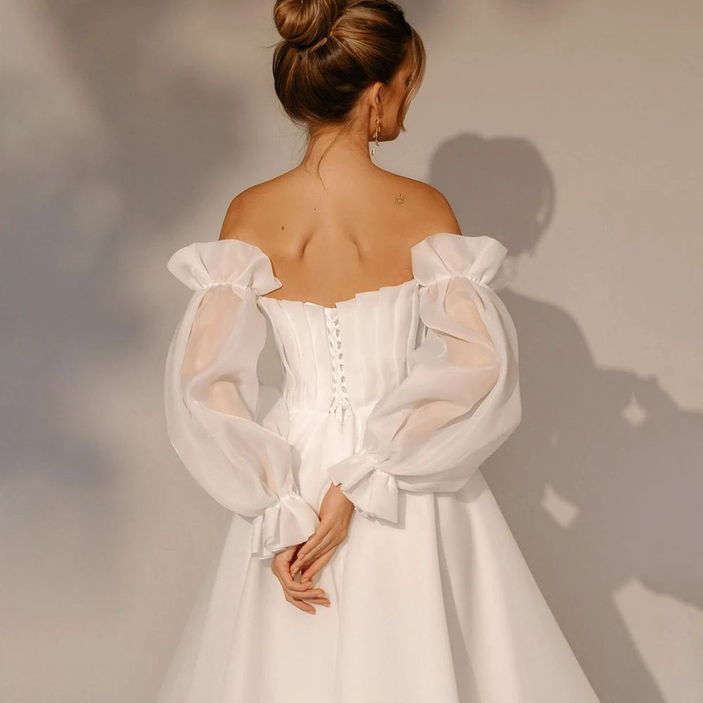 8488#Real Photos Simple Long Sleeves Organza Ruffles   Wedding Dress Wedding Bridal Gown Party Dress for Women