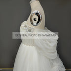 Real Photos Puffy Sleeves Sweetheart Backless A-Line Beading Lace Wedding Dress Sweep Train Tulle Bridal Gown for Wedding