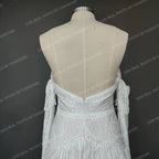 Real Photos Bohemian Low Back Lace Flare Sleeves Sweetheart Strapless Tassel Chiffon Wedding Dress Bridal Gown for Wedding