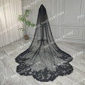 Real Photos High Quality One Layer Black Appliques Sequined Lace Bridal Veil 300CM Long Wedding Veil Accessories for Wedding