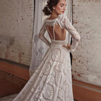 8259#Real Photos Spaghetti Strap Lace Bohemian Deep V-Neck Open Back Illusion Wedding Dress Wedding Bridal Gown