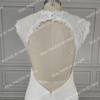 100% Real Photos Simple V-neck Sleeveless Lace Mermaid Wedding Dress Elegant Sweep Train Sleeveless Bridal Gown for Women