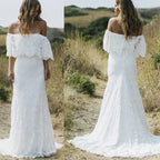 10560# Real Photos Simple Bohemia Low Back  Appliques Lace Sheath Wedding Dress Bridal Gown Party Evening Dress for Women