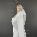 Real Photos Elegant Long Sleeves Square Collar Soft Satin Wedding Gown Engagement Dress for Plus Size Women Prom Evening Dresses