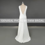8763#Real Photos Simple Boat Neck Soft Satin Wedding Dress for Engagement Backless Sweep Train Bridal Gown Evening Dress
