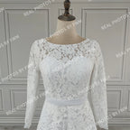 Real Photos High Quality Corset Back O-Neck Lace Long Sleeve A-Line Appliques Lace Wedding Dress for Women Bridal Gown