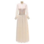 1029# Real Pictures Two Piece Long Sleeve Beige Tulle Chiffon Floor Length Shirt Collar Wedding Dress Bridal Gown WIth Button