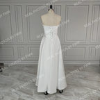 100% Real Photos Simple Sleeveless Strapless Satin Long Train A-line Wedding Dress Bridal Evening Prom Dress for Plus Size Women