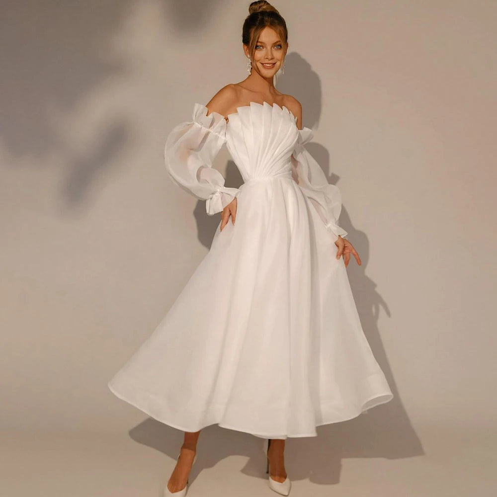 8488#Real Photos Simple Long Sleeves Organza Ruffles   Wedding Dress Wedding Bridal Gown Party Dress for Women