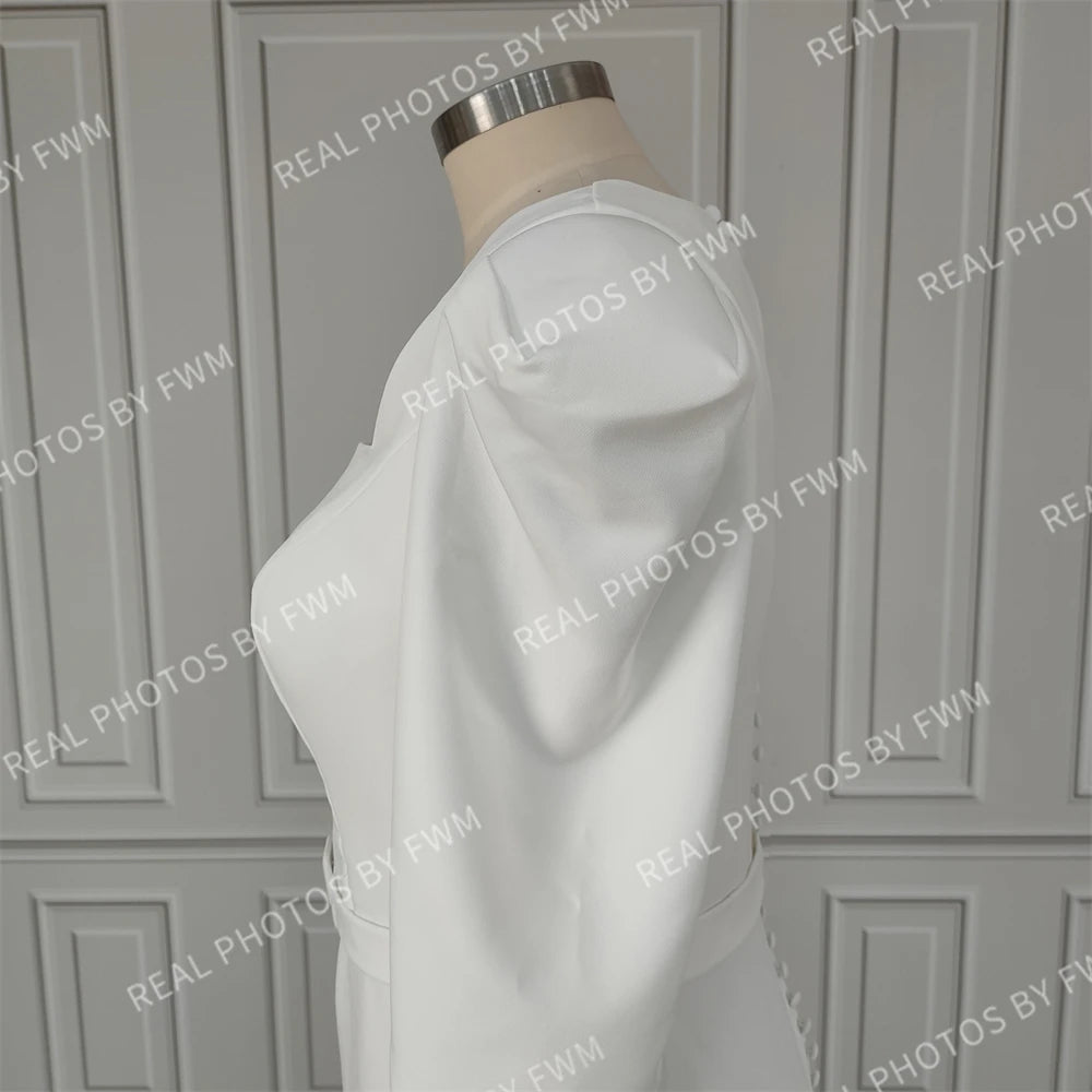 Real Photos High Quality Full Sleeves Square Collar Mermaid Satin Wedding Dress With Belt Sweep Train Bride Gown for Women