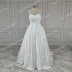 11507# Real Photos Simple Boho Strapless Pleat Satin A-line Wedding Dress for Women Sweep Train Bride Gown Vestido De Novia