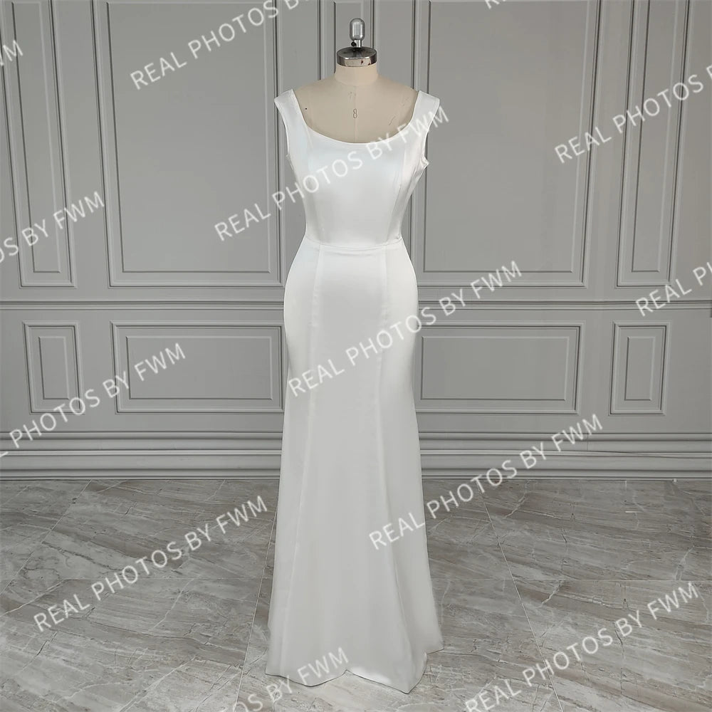 10276# Real Photos Simple Square Collar Satin Mermaid Wedding Dress Backless Lace up Bride Gown for Women Evening Dress