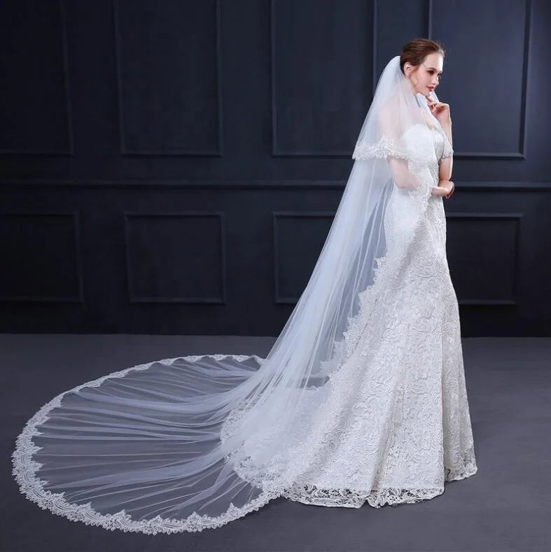 Two Layers Tulle Elegant Pretty Wholesale White Long Wedding Top Veil With Comb