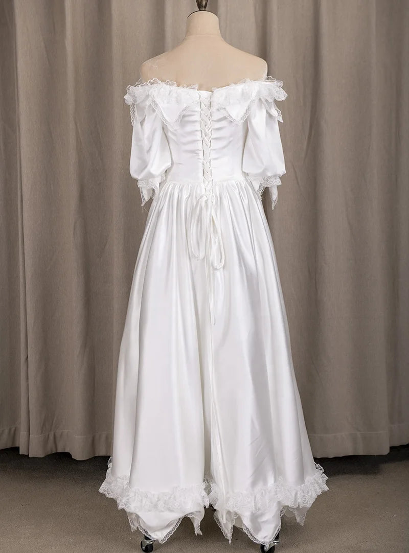 #3163  Real Photos Victoria Vintage Special Design 3/4 Long Sleeve Lace  Soft Lace up Ivory Bridal Gown Wedding Dress