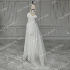11894# Real Photos Puffy Sleeves Sweetheart Illusion Back High Side Slit A-line Tulle Women's  Wedding Dress Bridal Gown