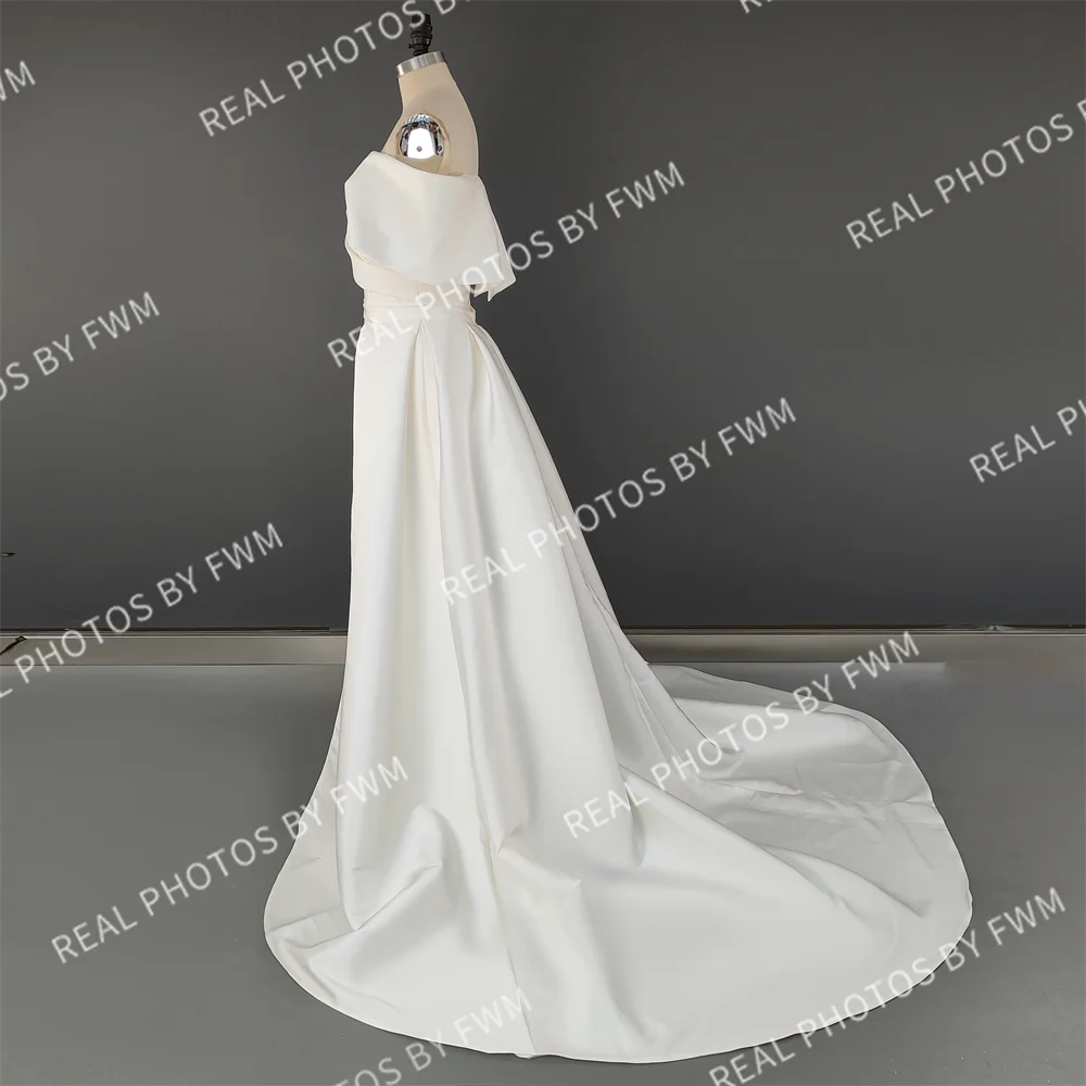 10139# Real Photos High Quality Off Shoulder V Neck Mikado Mermaid Wedding Dress for Women Bride Gown With Detachable Train