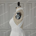 Real Photos Simple Halter Neck Backless A-line Wedding Dress Elegant High Low Satin Bride Gown for Women