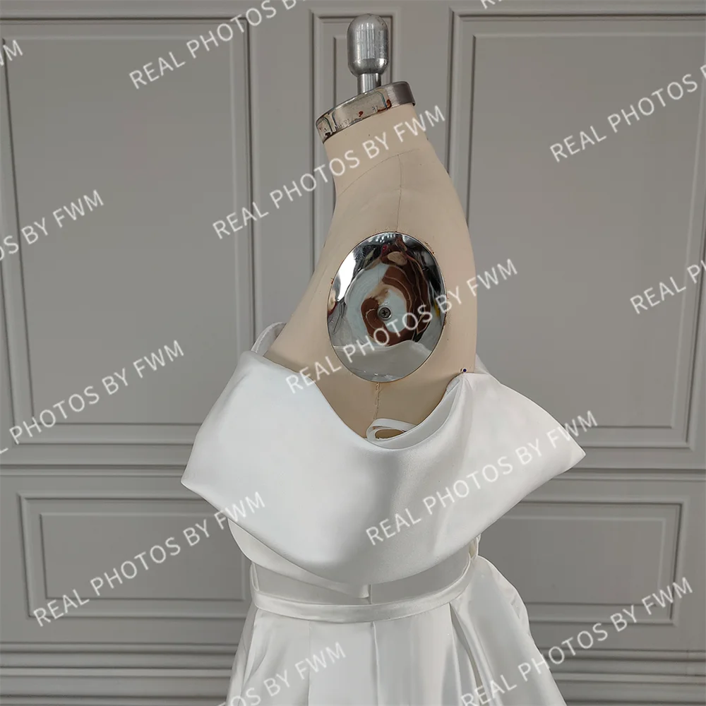 Real Photos High Quality Off Shoulder High Side Slit Satin A-line Wedding Dress for Women Bride Gowns Vestido De Novia