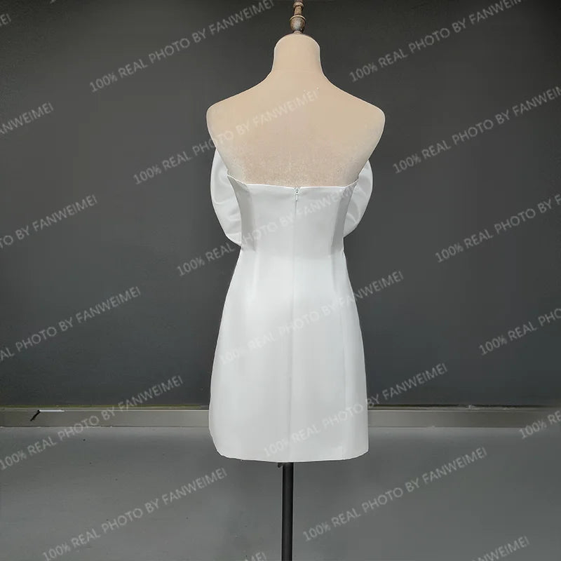 8814# Real Photos Simple Beach Big Bow Soft Satin Sheath Short Wedding Dress for Engagement Bridal Gown Prom Dress