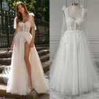 Real Photo High Quality Spaghetti Straps Backless Princess A-Line Lace Wedding Dress for Women Side Split Tulle Bridal Gown
