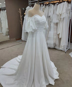 #3150  Real Photos Special Design Sweetheart Puff  Sleeve Lace-up Satin Soft Ivory Strapless Bridal Gown Wedding Dress