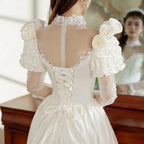 2209# Real Photos Vintage Renaissance 1920s Exquisite Appliques Pearls Lace Wedding Dress Sweep Train Bridal Gown Ball Gown