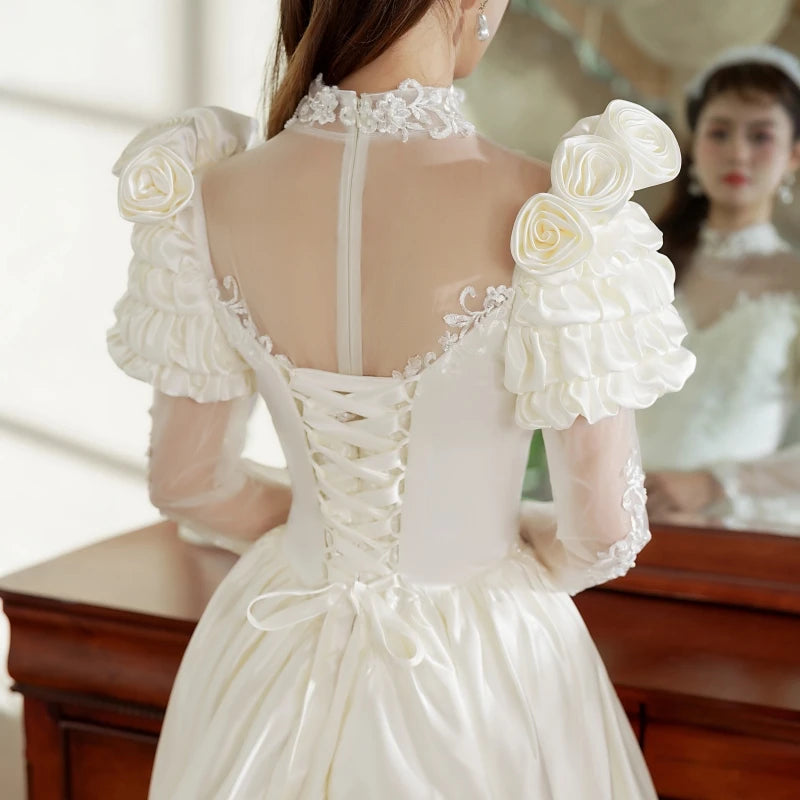 2209# Real Photos Vintage Renaissance 1920s Exquisite Appliques Pearls Lace Wedding Dress Sweep Train Bridal Gown Ball Gown