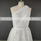 11809# One Shoulder Sleeveless Tulle Lace Applique Sexy Back A-Line Bohemian Sweep Train Wedding Dress Bridal Gown Real Photos