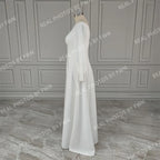 100%  Real Photos Simple Long Sleeves Boat Neck A-line Chiffon Wedding Dress Low Back Bride Gown for Women Vestido De Novia