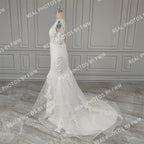 15903# Real Photos Exquisite Appliques Lace Backless Mermaid Wedding Dress Sleeveless Tulle Sweep Train Bridal Gown for Women
