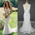 8484# Real Photos Sweep Train V-Neck Backless Mermaid Wedding Dress With Beading 2023 Spaghetti Straps Bridal Gown