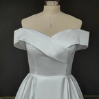 11530#Real Photos Ivory Strapless A-Line Off-Shoulder Open Back V-Neck Satin Lace Wedding Dress Wedding Gown Bridal Gown