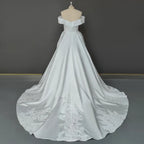 11530#Real Photos Ivory Strapless A-Line Off-Shoulder Open Back V-Neck Satin Lace Wedding Dress Wedding Gown Bridal Gown