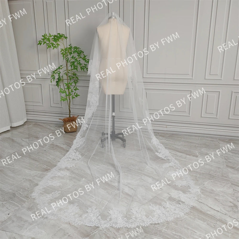 100% Real Photos High Quality Two Layer  Lace Bridal Veil With Comb 220cm Long Wedding Veil Accessories for Wedding