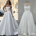 11507# Real Photos Simple Boho Strapless Pleat Satin A-line Wedding Dress for Women Sweep Train Bride Gown Vestido De Novia