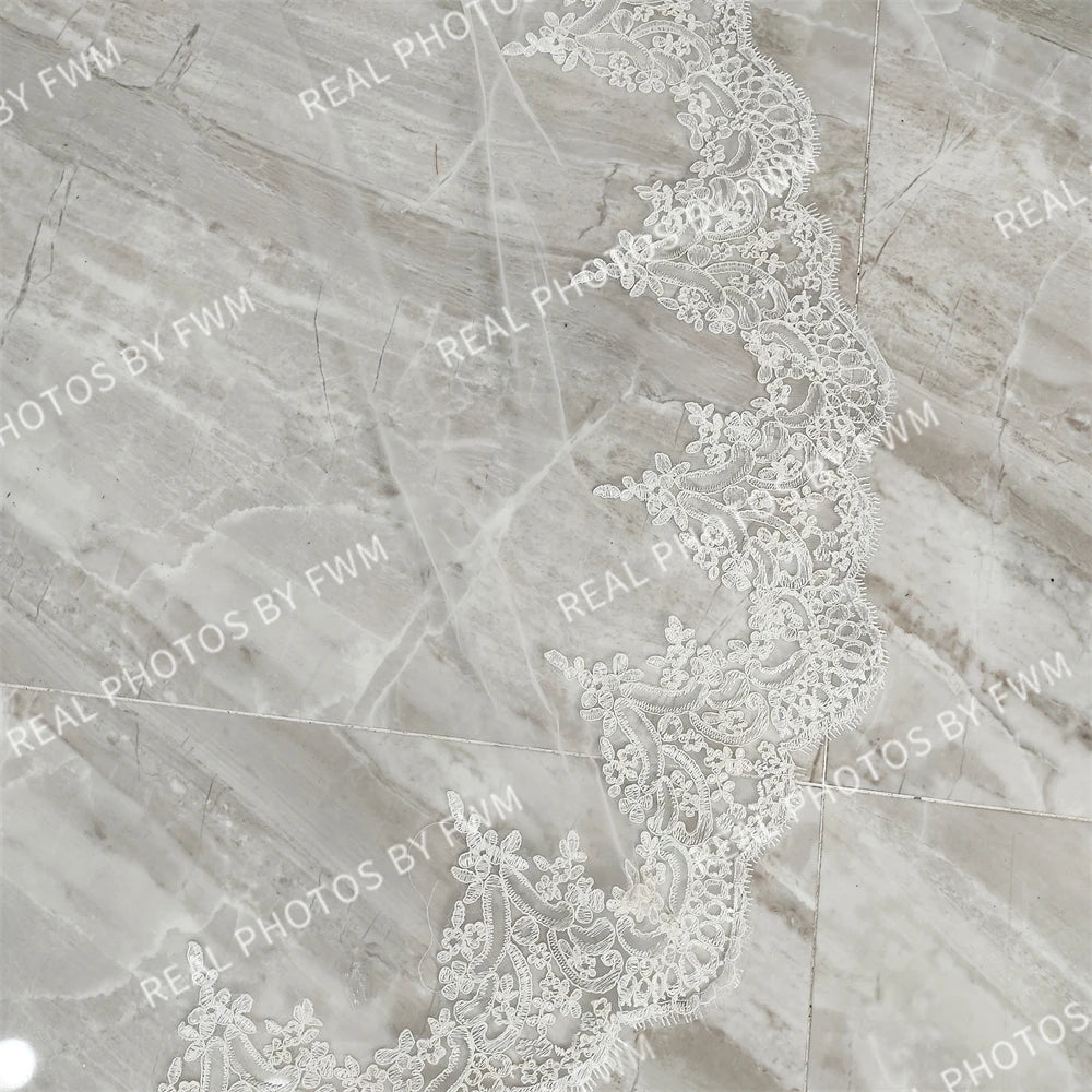 V412  Real Photos High Quality One Layer Appliques Lace Bridal Veil 200CM Wedding Veil Accessories for Wedding