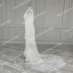 Real Photos High Quality Bohemian Flare Sleeves V-Neck Open Back Lace Wedding Dress Elegant Women Bride Dress for Wedding