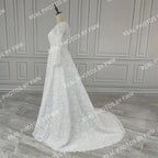 Real Photos High Quality Corset Back O-Neck Lace Long Sleeve A-Line Appliques Lace Wedding Dress for Women Bridal Gown