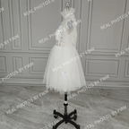 10707# Real Photos High Neck Sexy Long Sleeve A-Line Mini Tulle Boho Open Back Lace Applique Wedding Dress Wedding Bridal Gown