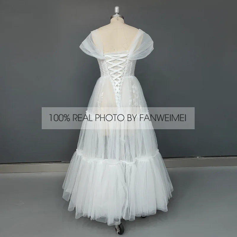 11395#Real Photos Off-Shoulder Sweetheart Open Corset Back A-Line Tulle Floor Length Lace Wedding Dress Wedding Bridal Gown