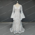 Real Photos Boho Flare Bell Sleeve Appliques Lace Wedding Dress V-Neck Backless Sweep Train Woman Bridal Gown for Wedding