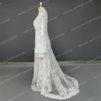 Real Photos Boho Flare Bell Sleeve Appliques Lace Wedding Dress V-Neck Backless Sweep Train Woman Bridal Gown for Wedding