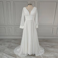 Real Photos High Quality Simple Puffy Sleeves A-line Pleat Chiffon Wedding Dress Elegant Bride Gown for Women 13263