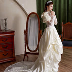 2209# Real Photos Vintage Renaissance 1920s Exquisite Appliques Pearls Lace Wedding Dress Sweep Train Bridal Gown Ball Gown