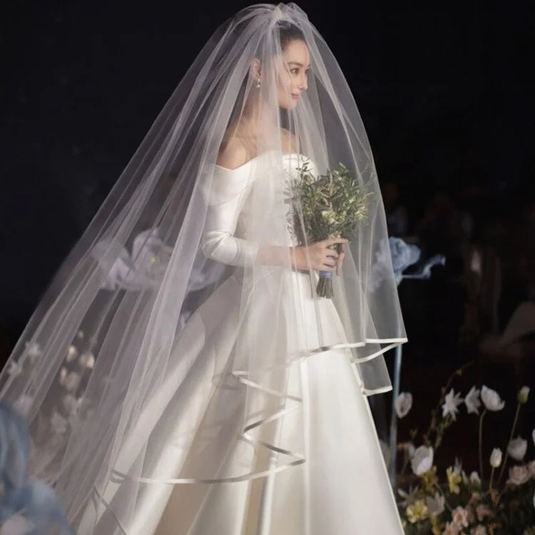 V071 Hot Selling Romantic Outdoor Simple Wedding Bridal Veils 1.5M,3.4M.6M Long High Quality Bridal Wedding Accessories