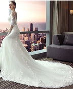 #6212 Wholesale Half Sleeve Lace Applique Mermaid Long Veil  Wedding Dress Wedding Dress Bride Gown Bridal Dress for Woman