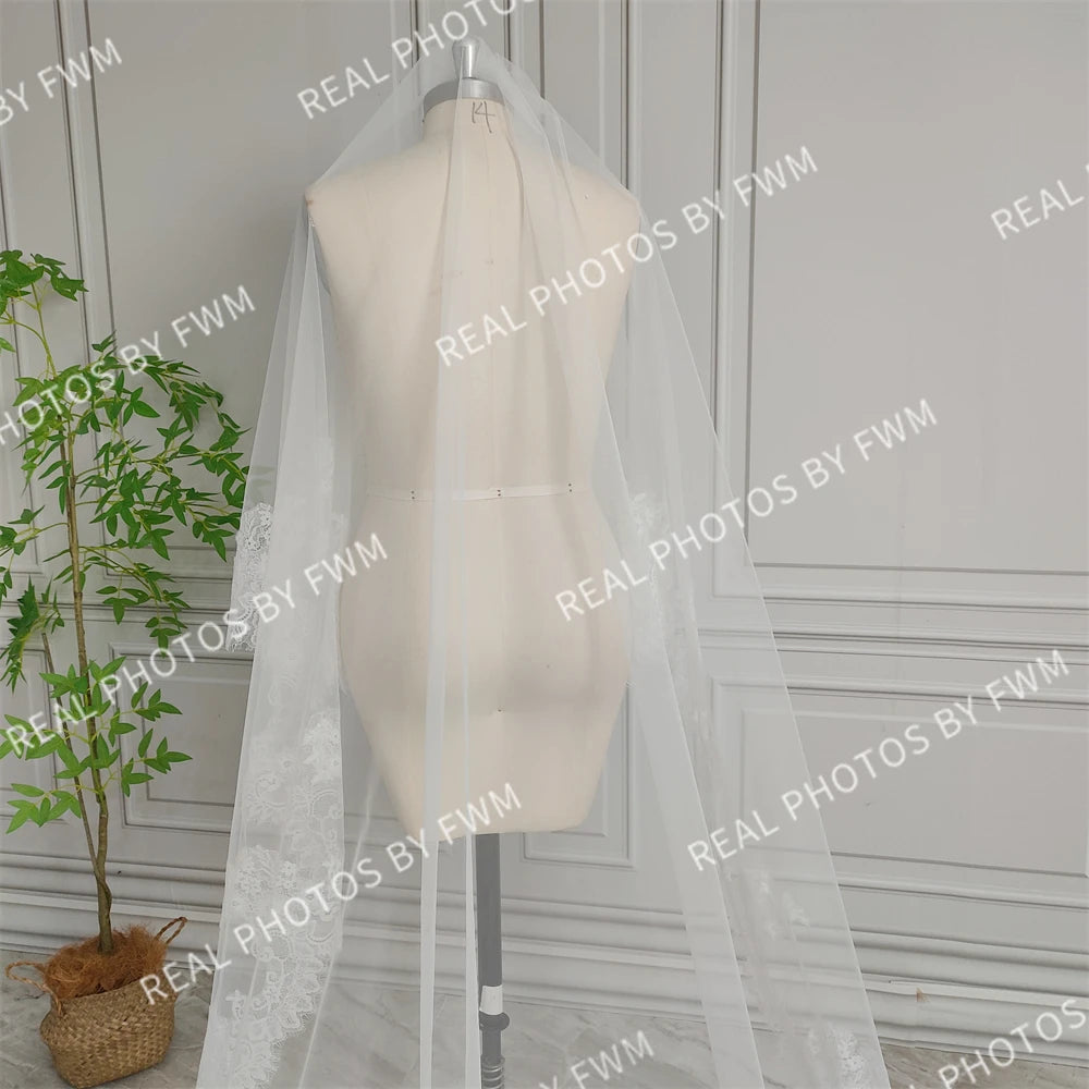 100% Real Photos High Quality Two Layer  Lace Bridal Veil With Comb 220cm Long Wedding Veil Accessories for Wedding